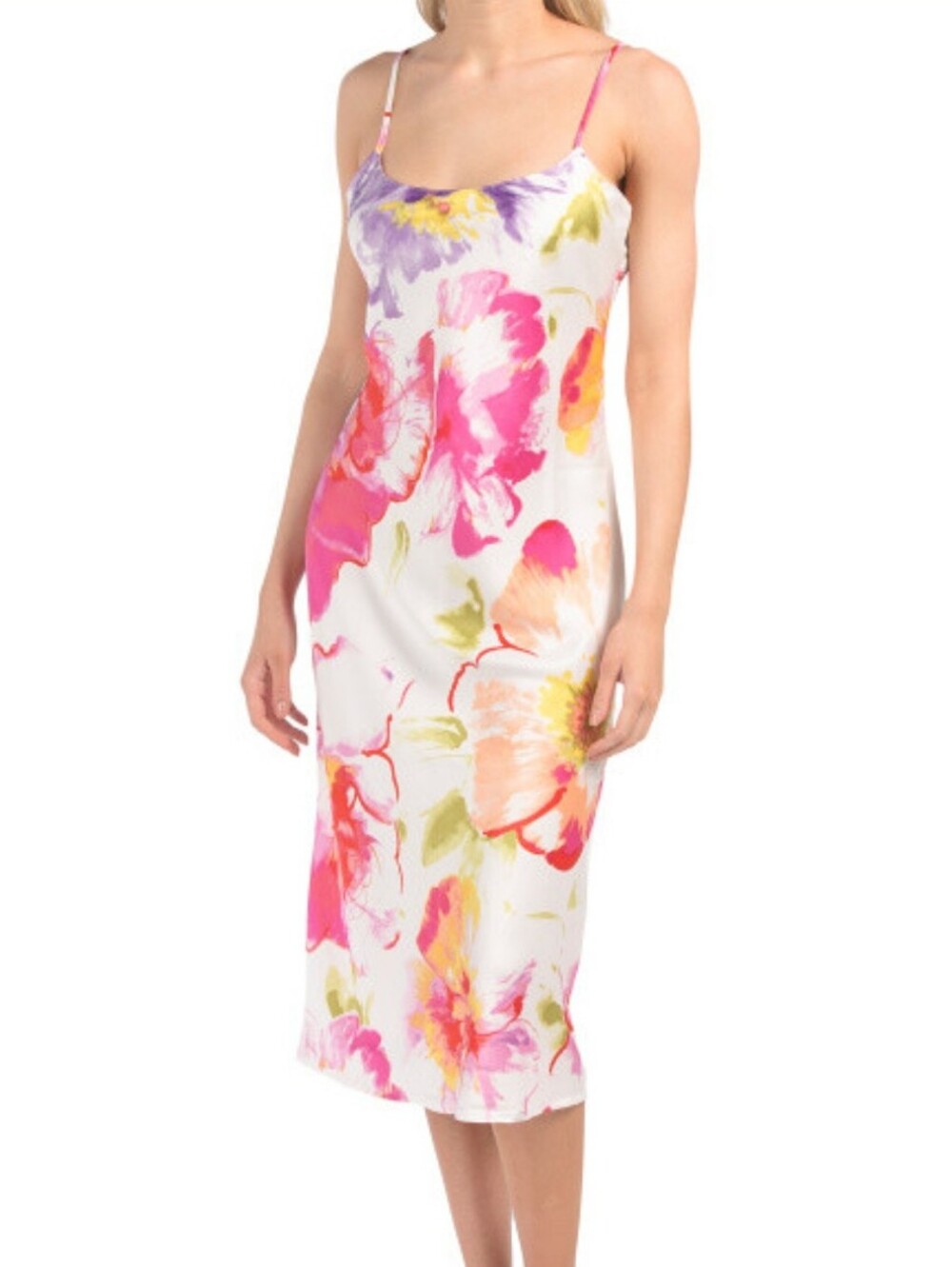 Natori• Private Luxuries Slip Dress with Pink, Yellow & Purple Floral Print.Sz S